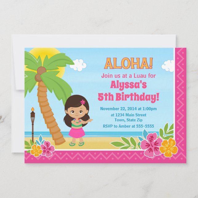 Hula Girl Birthday Invitation Luau Invitation (Front)