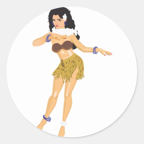 Hula Girl Classic Round Sticker