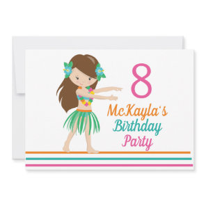 Hula Girl Cute Custom Luau Birthday Party Invitation