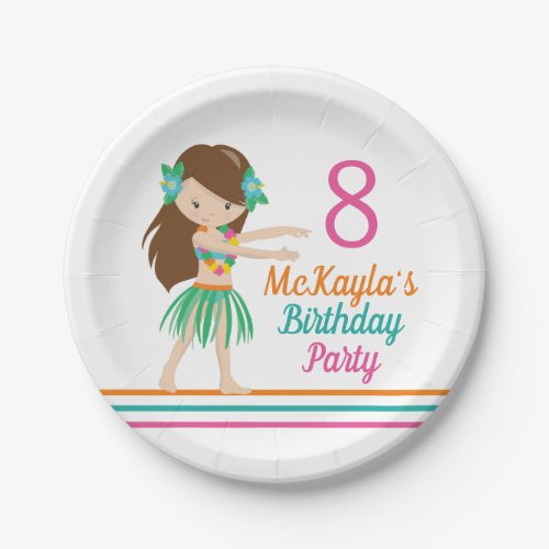 Hula Girl Cute Custom Luau Birthday Party Paper Plates