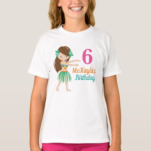 Hula Girl Dancer Cute Custom Kids Birthday Party T_Shirt