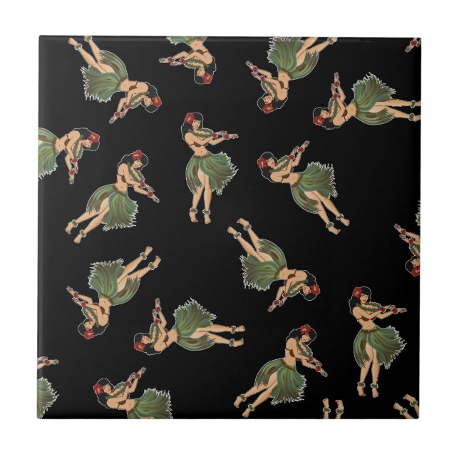 Hula Girl Dancing Pattern Ceramic Tile (Front)