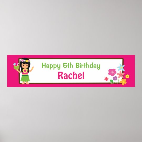 Hula Girl Hawaiian Themed Birthday Party Banner Poster 