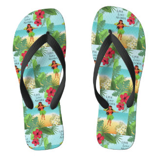 Hula Girl Live Love Aloha Flip Flops