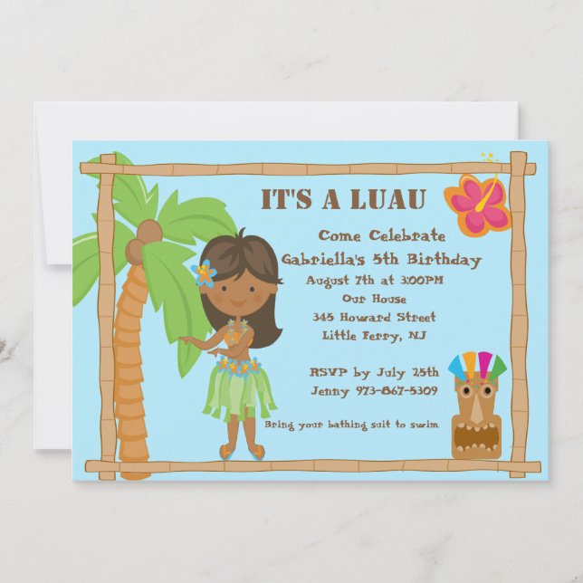Hula Girl Luau Birthday Invitation (Front)