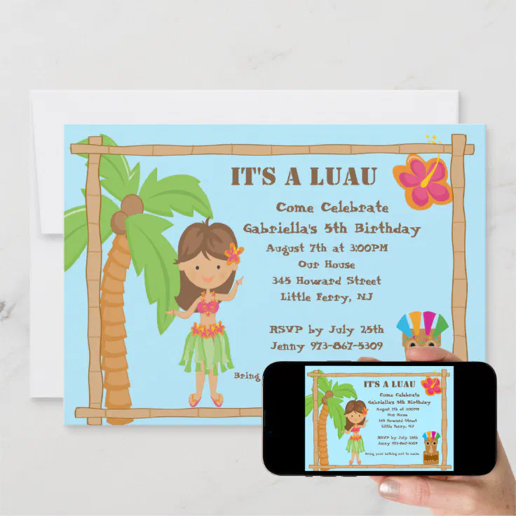 Hula Girl Luau Birthday Invitation | Zazzle