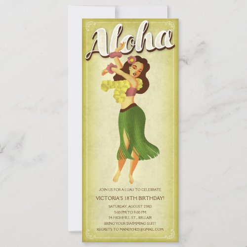Hula Girl Luau Party Invitations