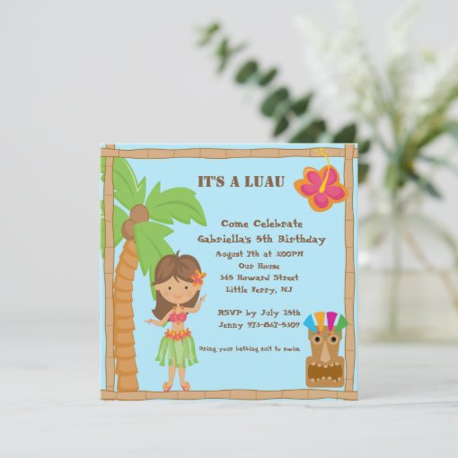 Hula Girl Luau Square Birthday Invitation | Zazzle