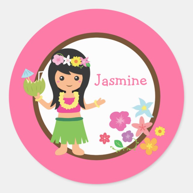 Hula Girl Luau Themed Party Favors Classic Round Sticker (Front)