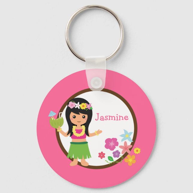 Hula Girl Luau Themed Party Favors Keychain (Front)