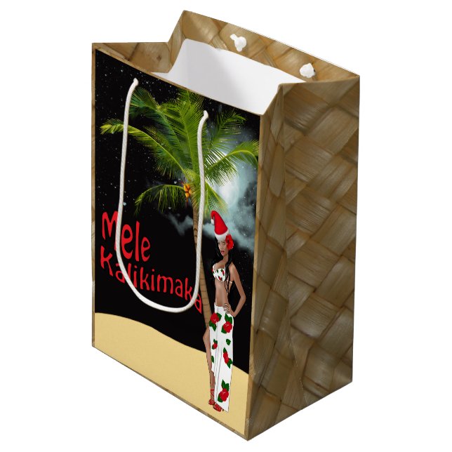 Hula Girl Mele Kalikimaka Christmas Medium Medium Gift Bag (Front Angled)