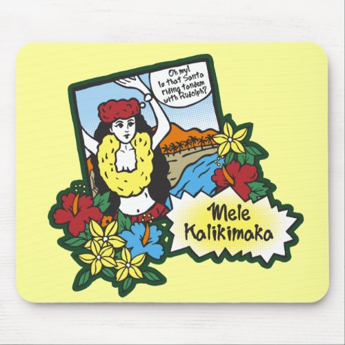 Hula Girl Mele Kalikimaka Hawaiian Xmas Cartoon Mouse Pad