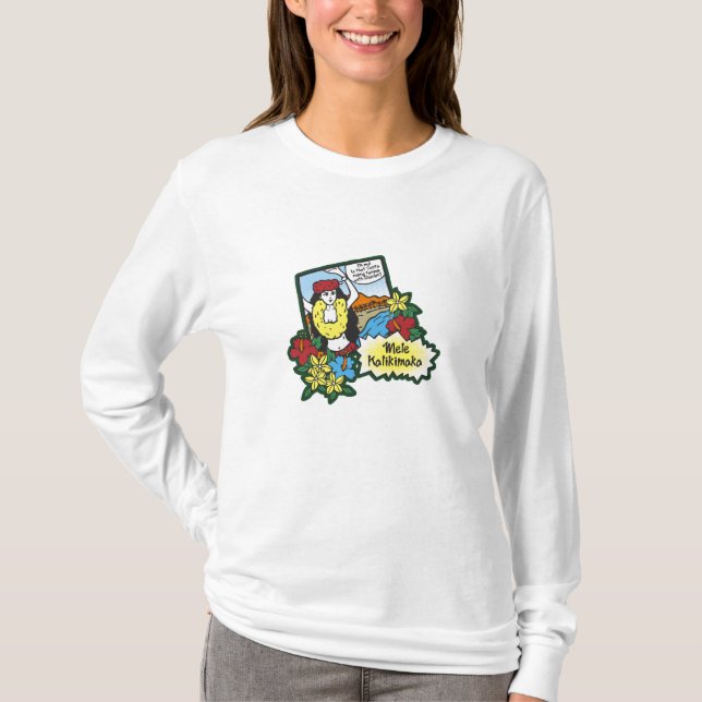 Hula Girl Mele Kalikimaka Hawaiian Xmas Cartoon T-Shirt (Front)