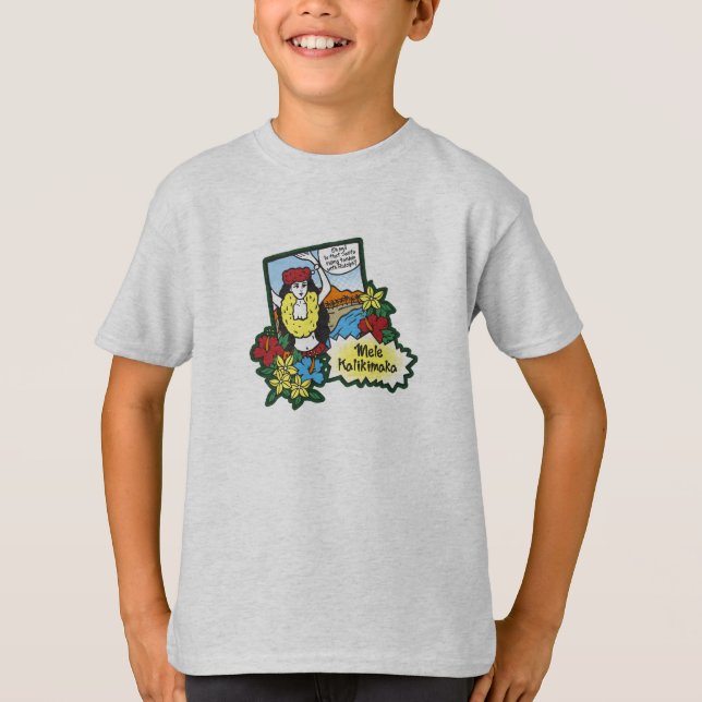Hula Girl Mele Kalikimaka Hawaiian Xmas Cartoon T-Shirt (Front)