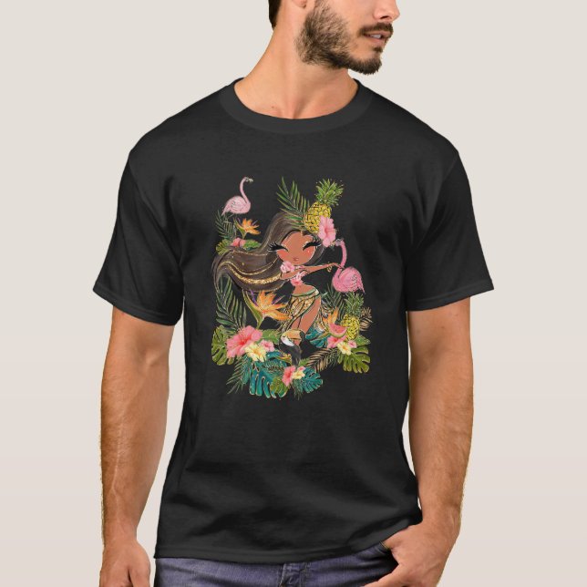 Hula Girl Tiki Vacation Hawaiian Luau Beach Summer T-Shirt (Front)