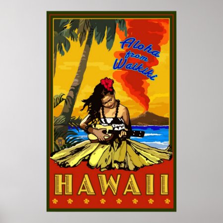 Hula Girl - Waikiki, Hawaii Diamond Head Poster