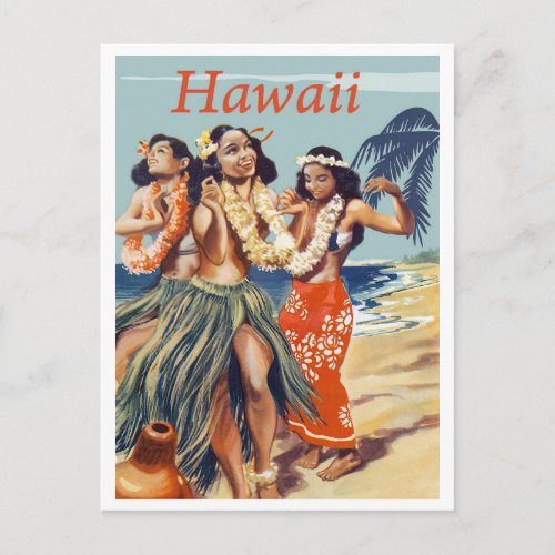 Hula Girls at Hawaii Beach Postcard