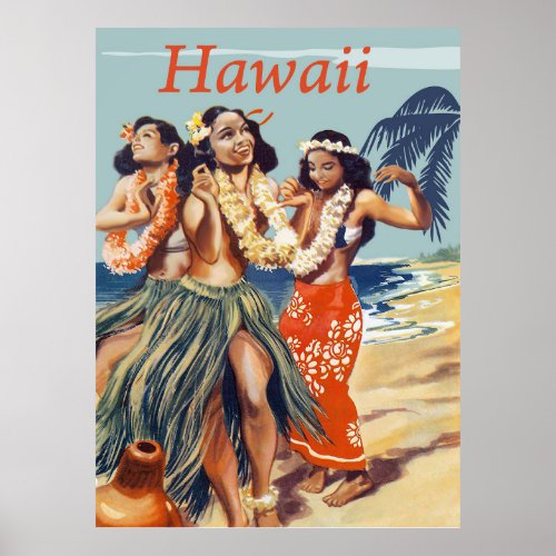 Hula Girls at Hawaii Beach Poster