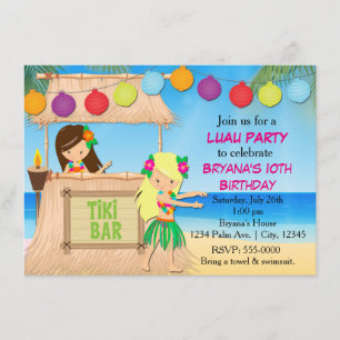 Hula girls beach tiki birthday party invitation