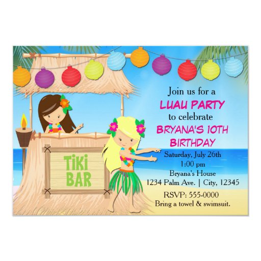 Hula Party Invitations Girl 4