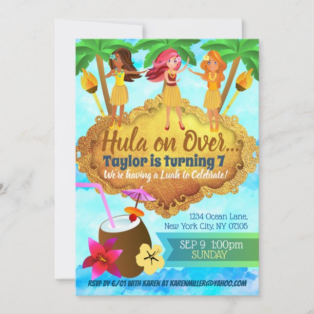 Hula Girls Birthday Invitations (Front)