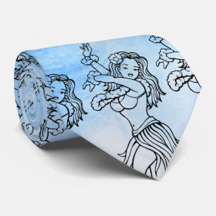 Hula Girls on Blue Tie