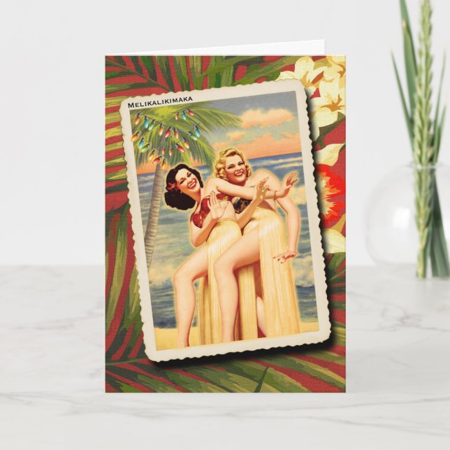 Hula Girls Retro Christmas Card (Front)