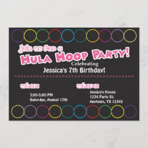 Hula Hoop Birthday Party Information Invitation