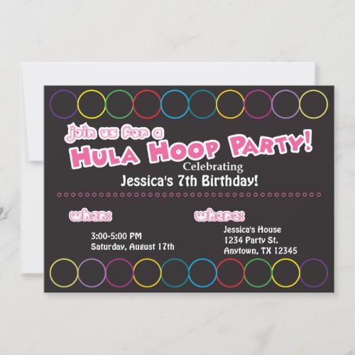 Hula Hoop Birthday Party Information Invitation