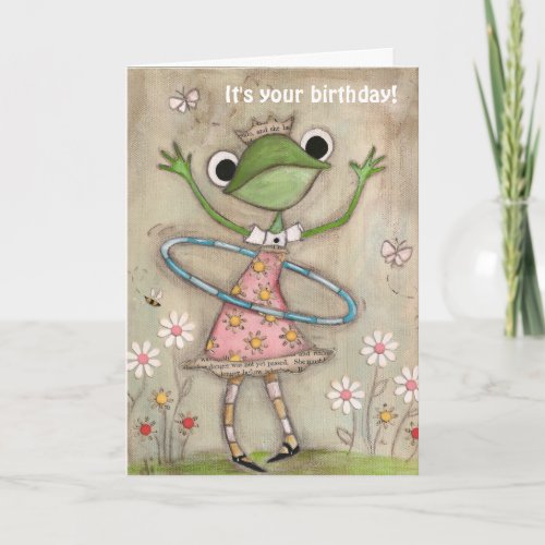 Hula Hoop Frog _ Birthday Card