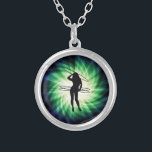 Hula Hoop Girl; Cool Silver Plated Necklace<br><div class="desc">You will love this futuristic glowing neon green & blue Hula Hoop Girl; Cool design. Great for personalized gifts! Available on tee shirts, smart phone cases, mousepads, keychains, posters, cards, electronic covers, computer laptop / notebook sleeves, caps, mugs, and more! Visit our site for a custom gift case for Samsung...</div>