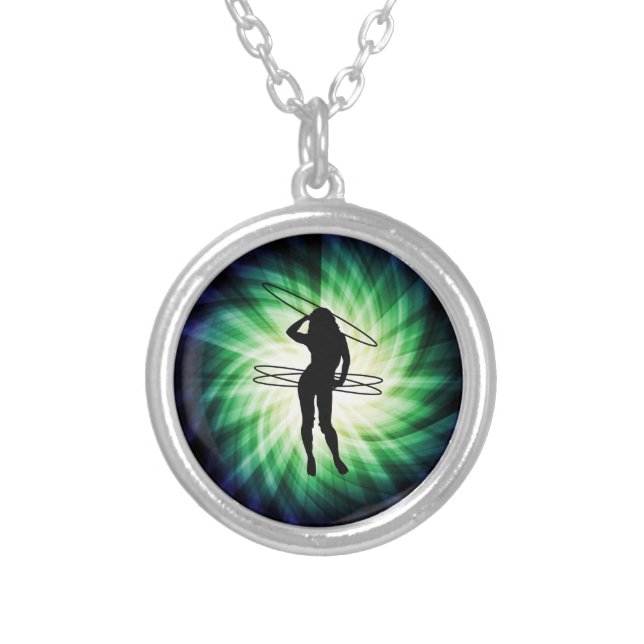 Hula Hoop Girl; Cool Silver Plated Necklace (Front)