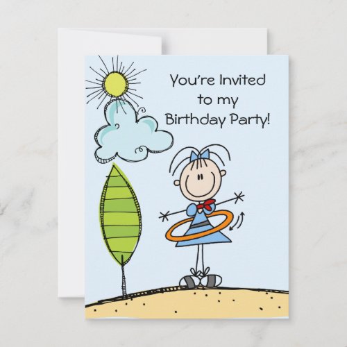 Hula Hoop Stick Figure Girl Birthday Invites