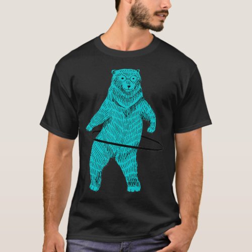 Hula Hooping Hoop Dancing Blue Hipster Bear Art Pr T_Shirt