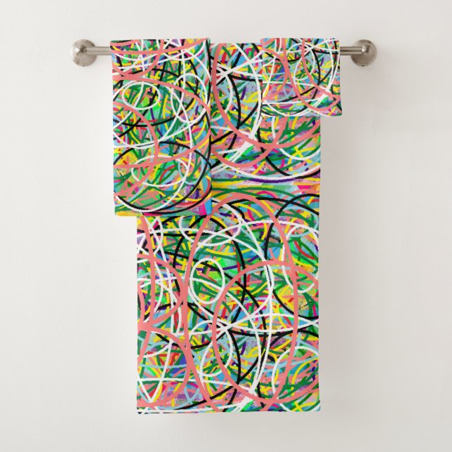 Hula hoops mixed pattern design multi coloured bath towel set (Insitu)