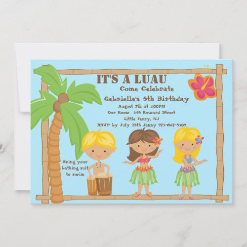 Hula Kids Luau Birthday Invitation