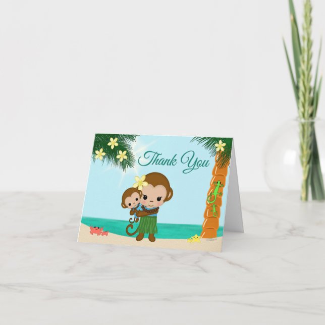 Hula Monkey BOY Baby shower Thank You note card #1 (Front)
