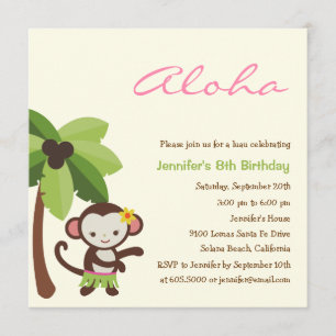 Hula Monkey Luau Party Invitation