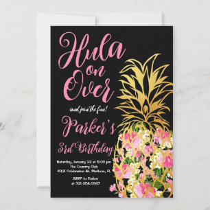 Hula on over, Luau, Pineapple Birthday Party Invitation