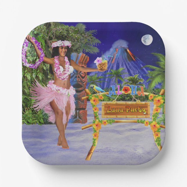 Hula on over to Our Luau Party Paper Plates (Front)