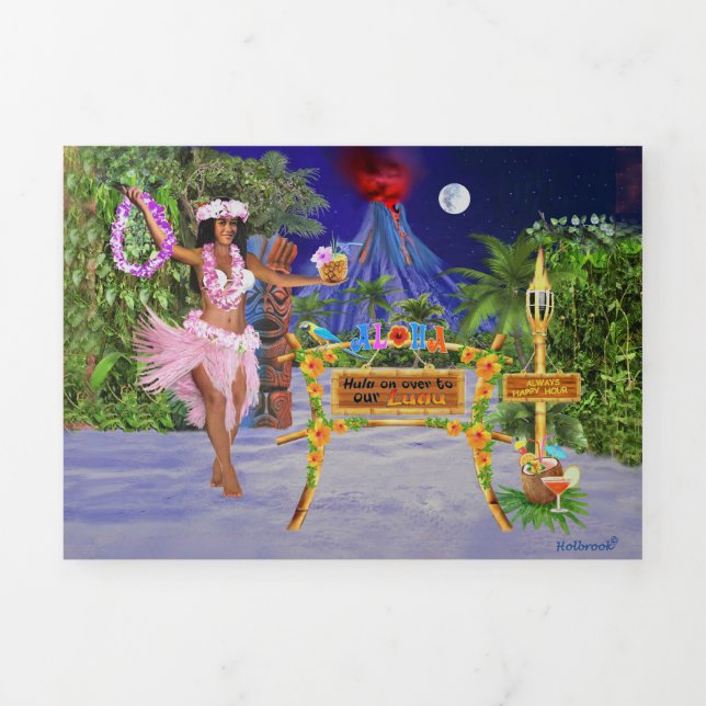 HULA ON OVER TO OUR LUAU Tri-Fold INVITATION (Cover)