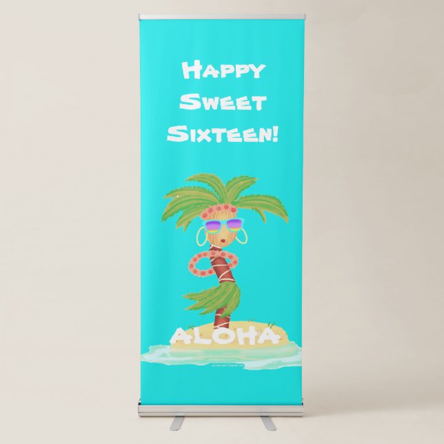 Hula Palm sweet 16 birthday standing banner (Front)