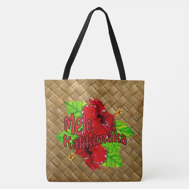 Hula Red Hibiscus Mele Kalikimaka Christmas Bag (Front)