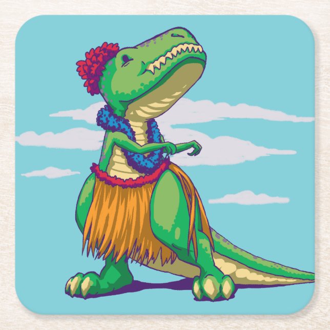 Hula Rex Square Paper Coaster (Front)