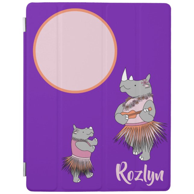 hula rhinoceros with place for name and photo iPad smart cover (Front)