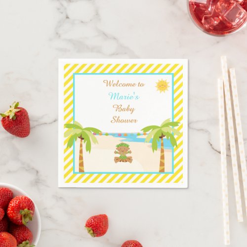 Hula Tropical African American Boy Baby Shower Napkins