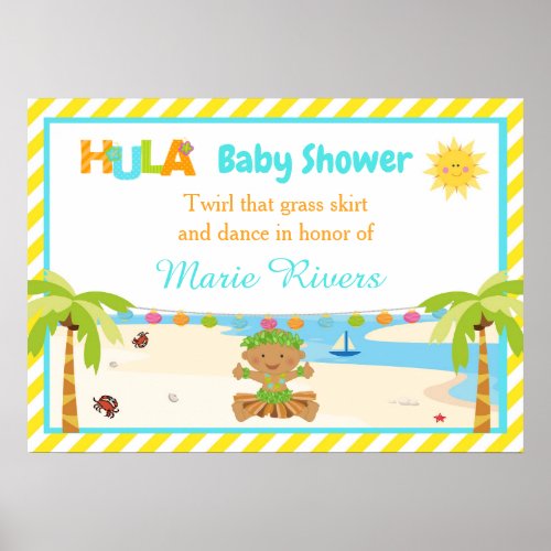 Hula Tropical African American Boy Baby Shower Poster