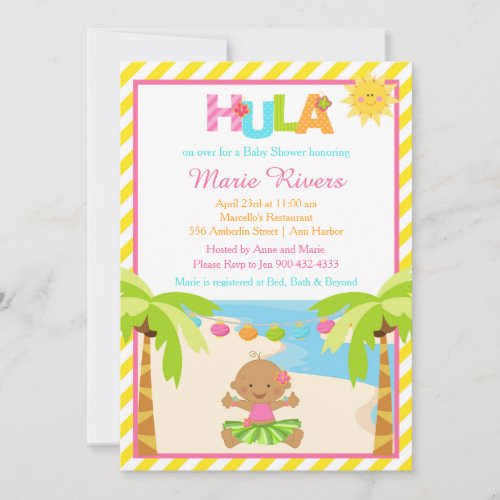 Hula Tropical African American Girl Baby Shower Invitation
