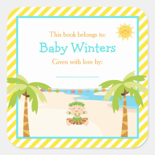 Hula Tropical Boy Baby Shower Bookplate