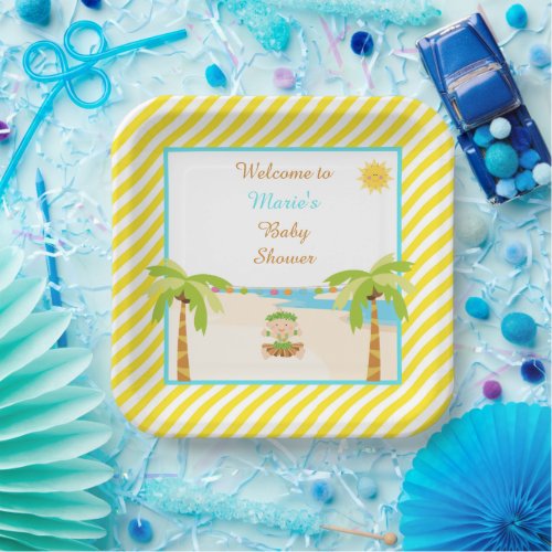 Hula Tropical Boy Baby Shower Paper Plates